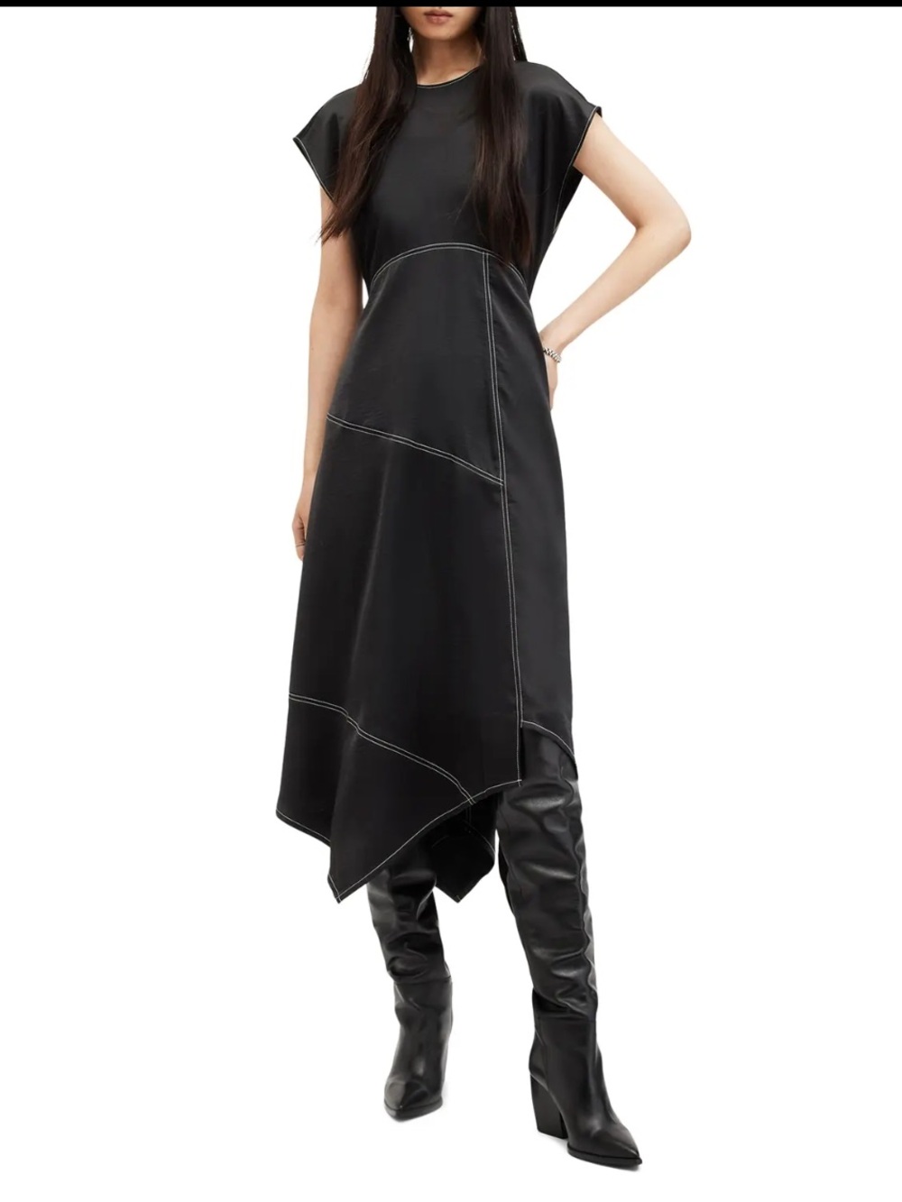 All Saints Agnes cap sleeve handkerchief, hem dress black - Picture 8 of 8